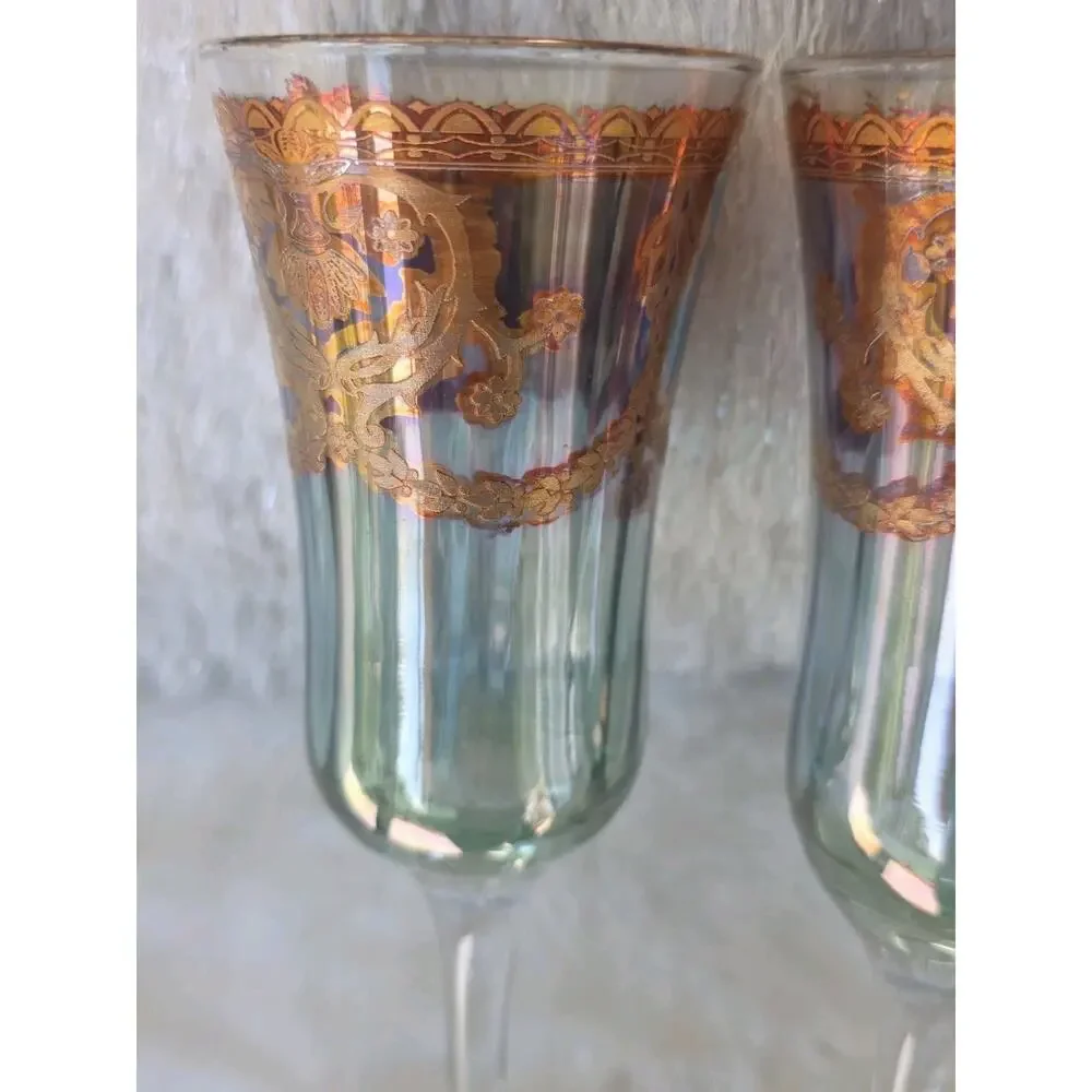 J Preziosi Lavorato A Mano Italy Wine/Water Glass Gold Trim 8.5